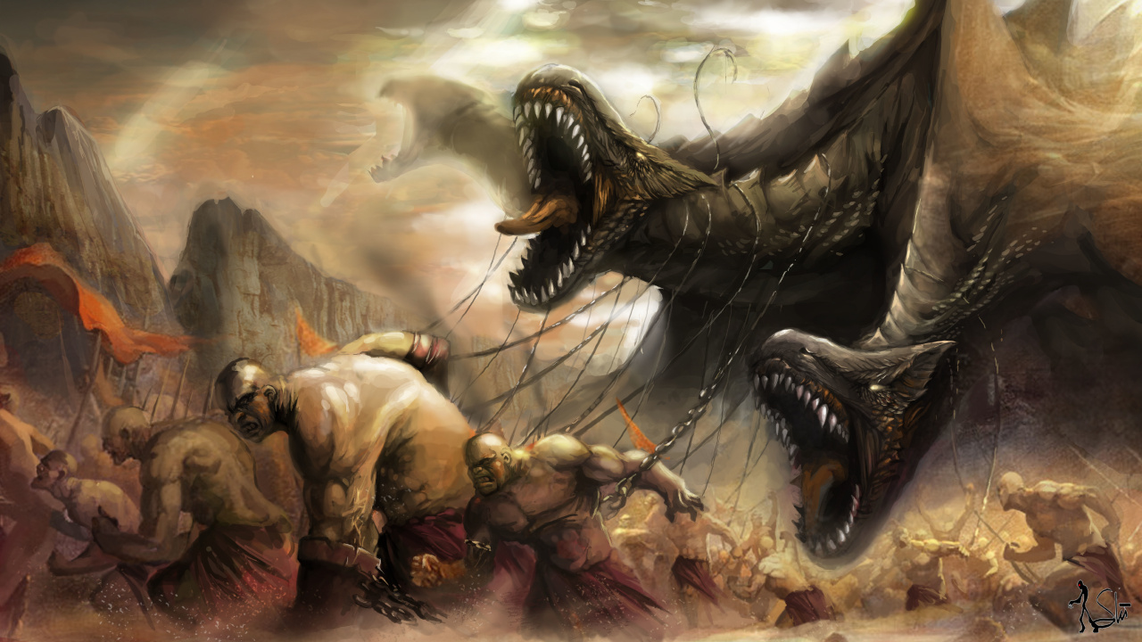 Frau im Braunen Kleid Mit Einem Drachen. Wallpaper in 1280x720 Resolution