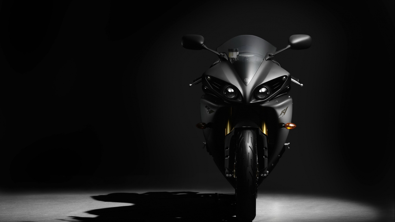 Black Motorcycle With Black Background. Wallpaper in 1366x768 Resolution