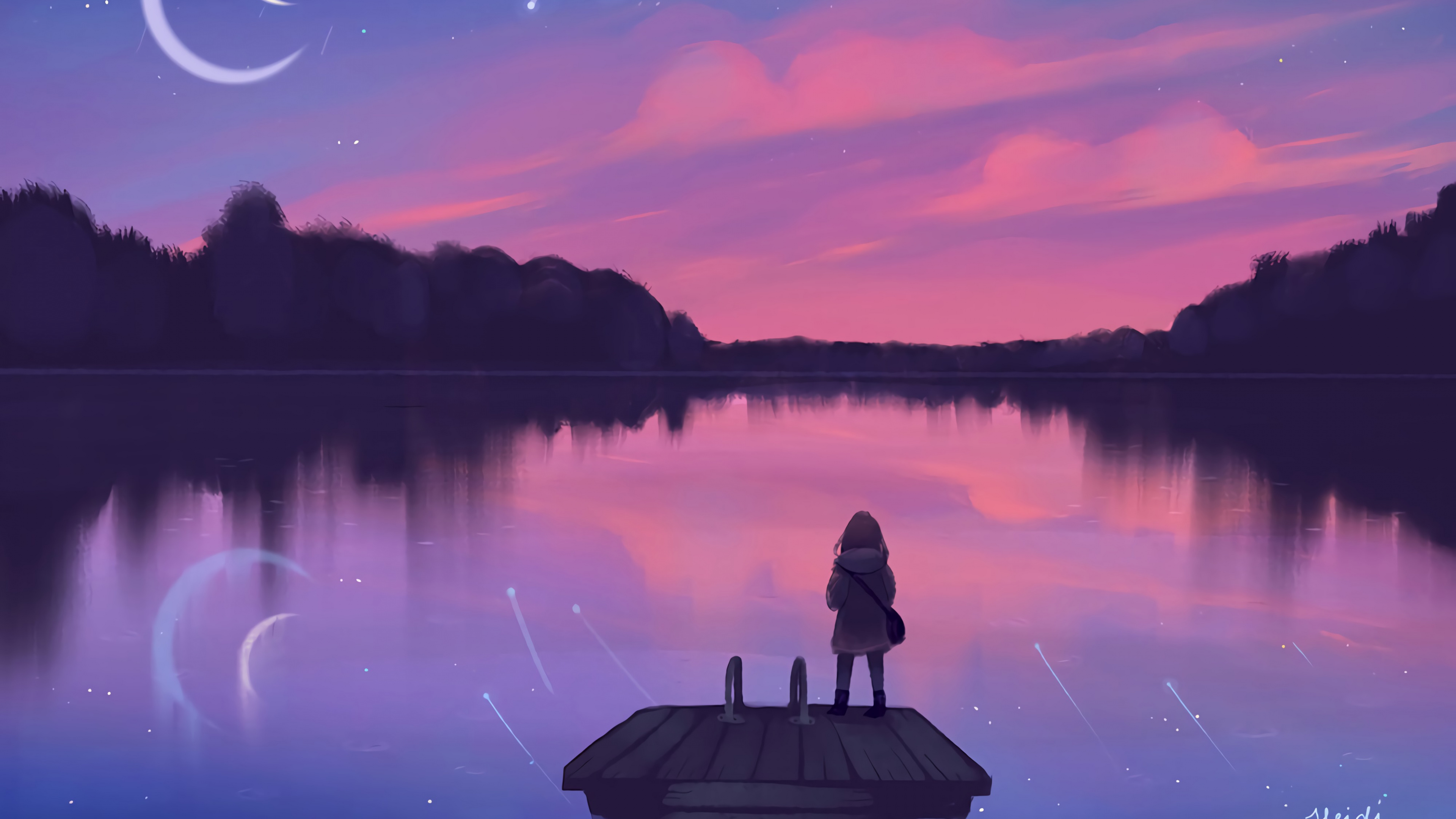 Silhouette de Personne Assise Sur le Quai Pendant le Coucher du Soleil. Wallpaper in 3840x2160 Resolution