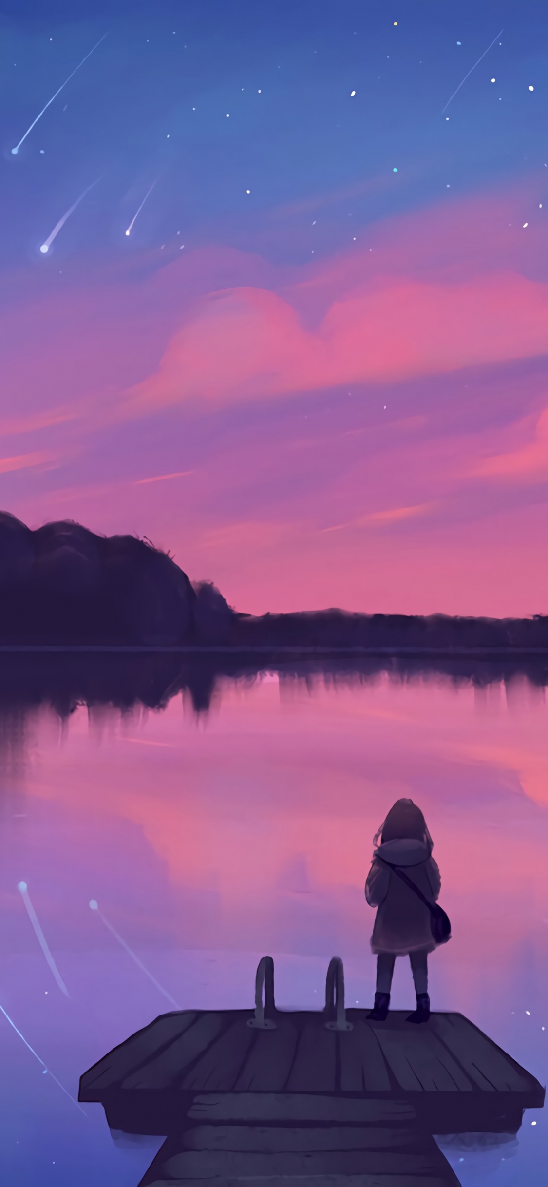 Silhouette of Person Sitting on Dock During Sunset. Wallpaper in 1125x2436 Resolution