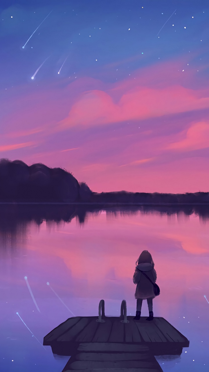 Silhouette of Person Sitting on Dock During Sunset. Wallpaper in 720x1280 Resolution