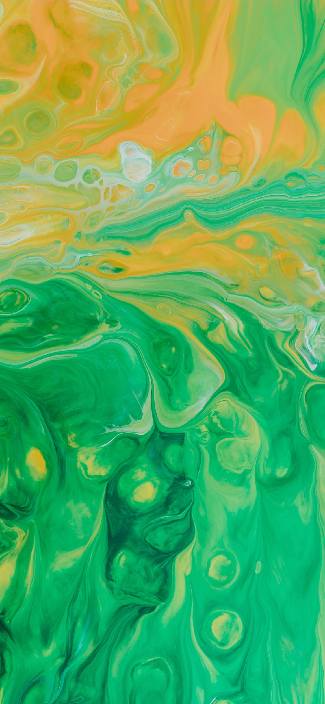 Peinture Abstraite Verte et Jaune. Wallpaper in 1125x2436 Resolution