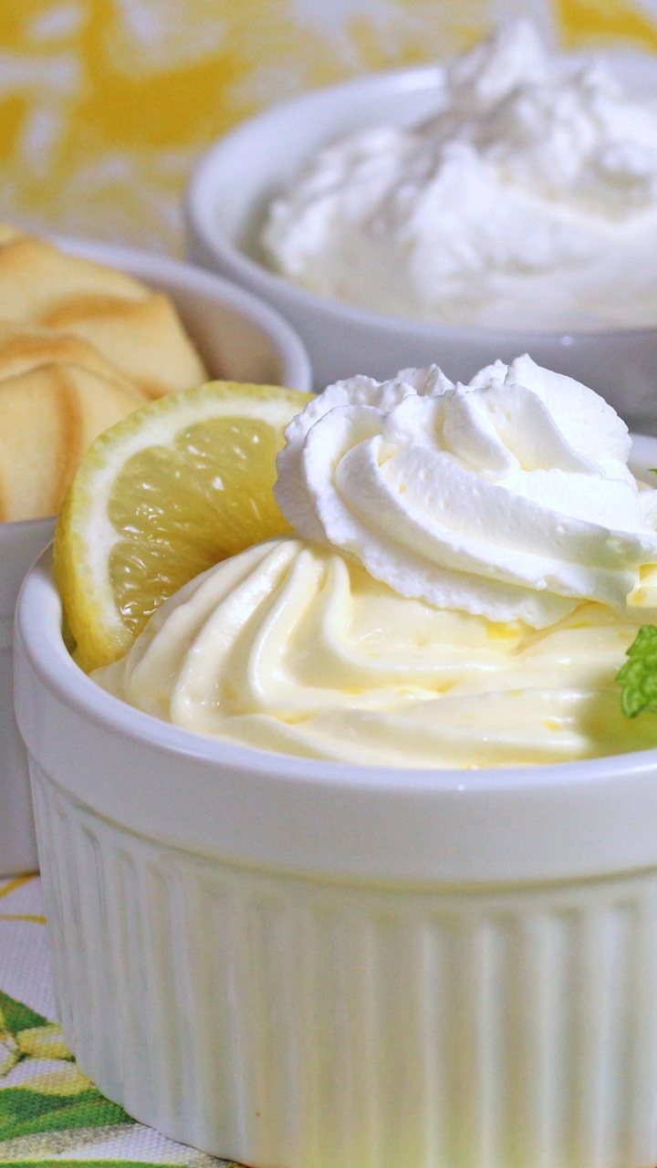 White Ice Cream With Strawberries on White Ceramic Bowl. Wallpaper in 720x1280 Resolution