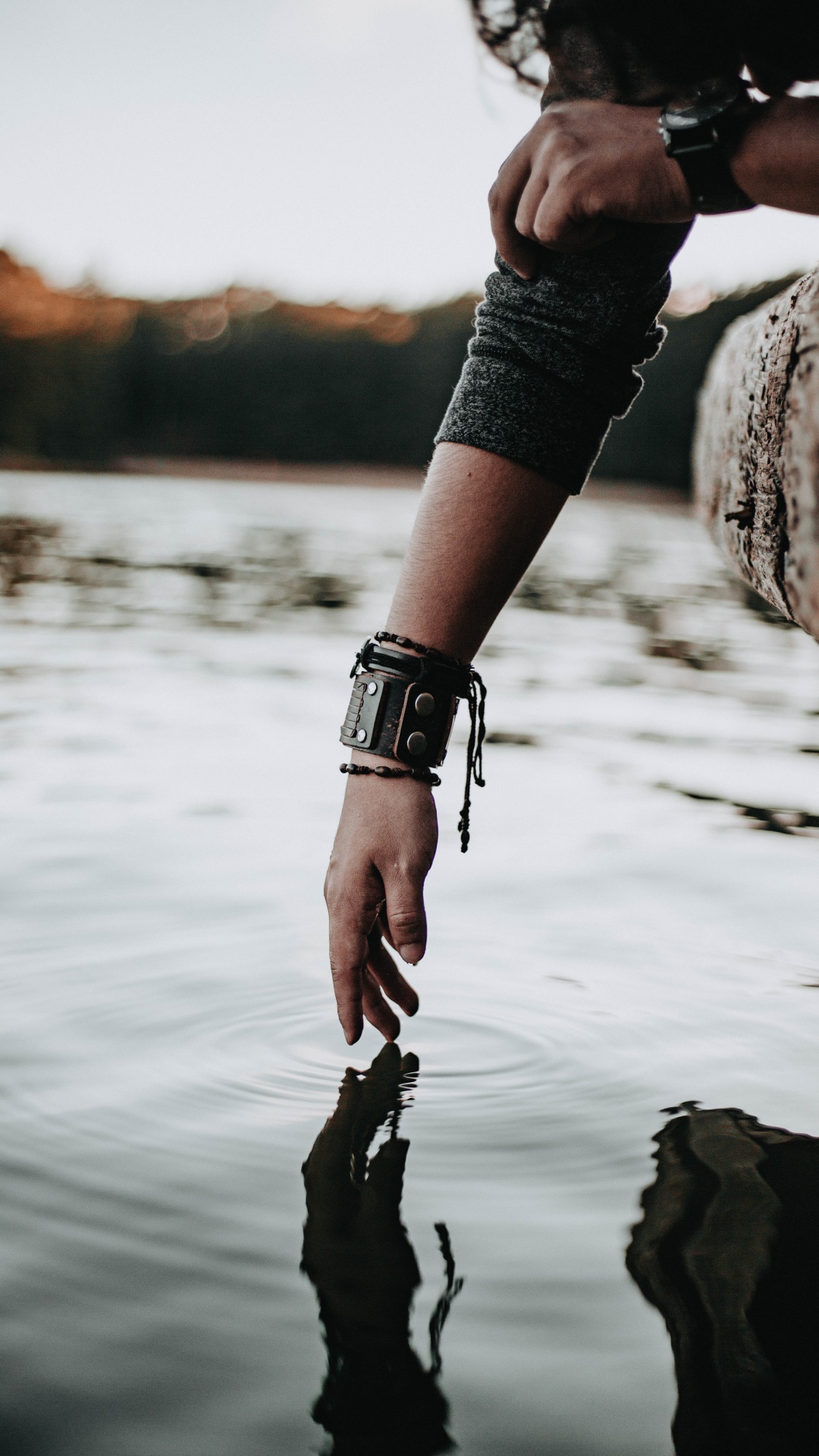 Person Wearing Black Leather Strap Watch and Black Leather Strap Watch. Wallpaper in 1080x1920 Resolution