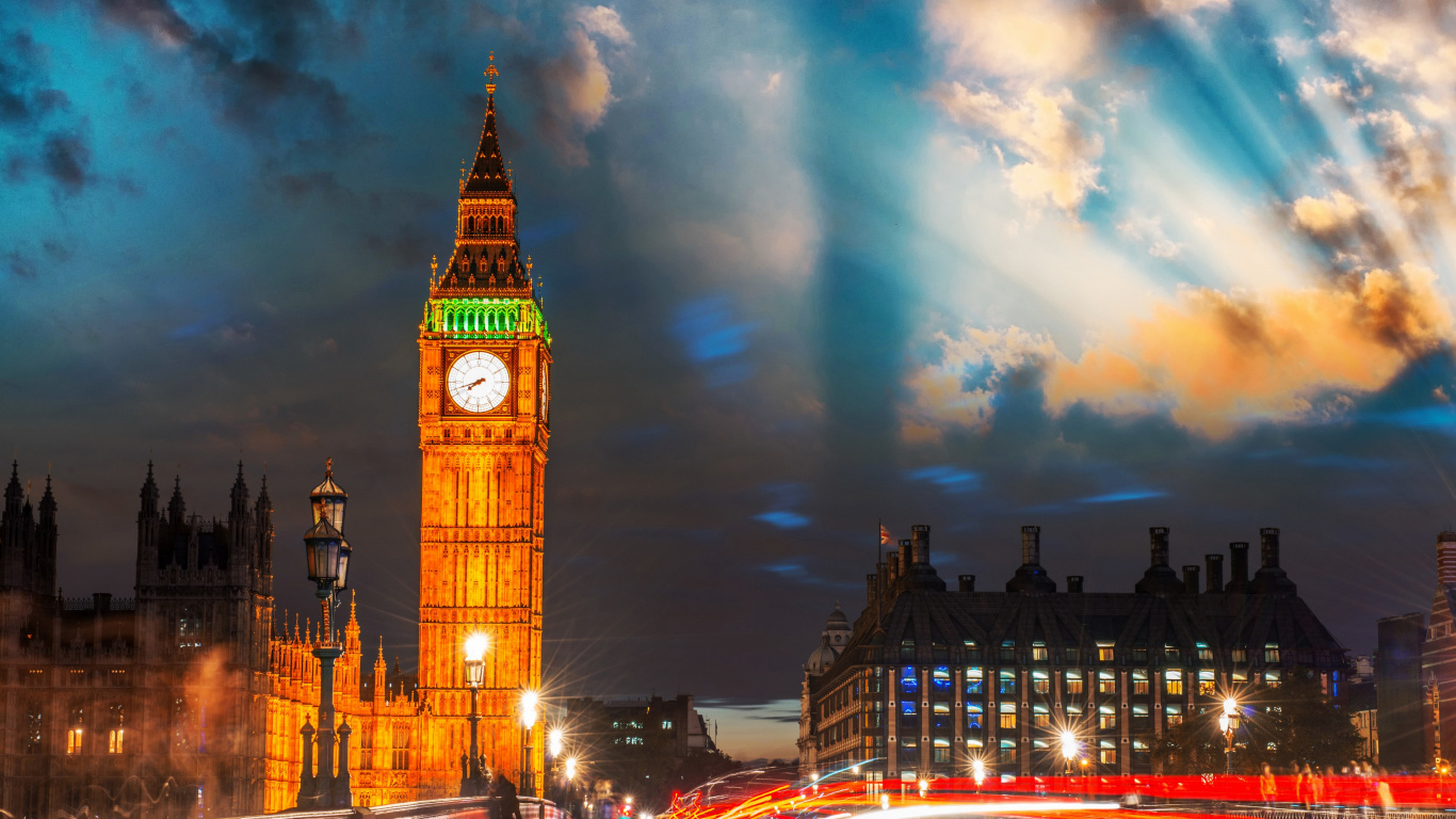 Big Ben, Palace of Westminster, Cloud, Gebäude, Tower. Wallpaper in 1366x768 Resolution