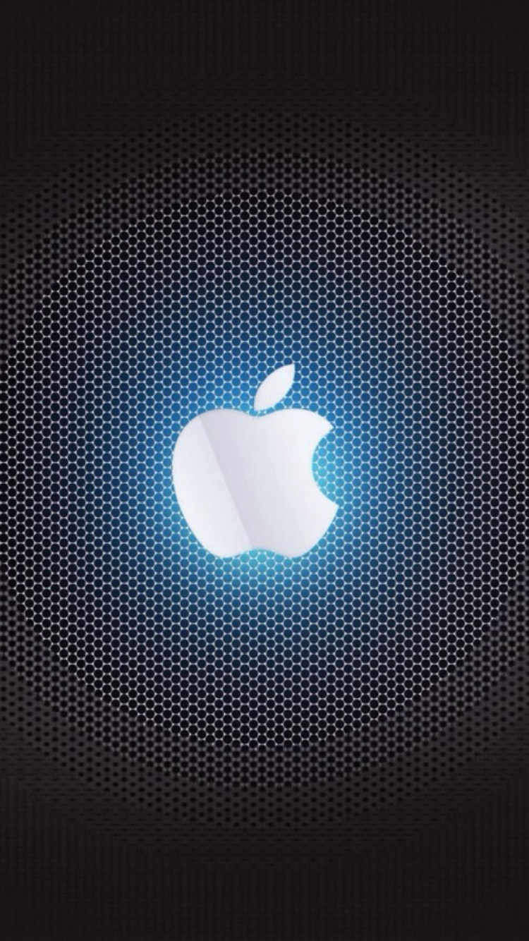 Apple Logo on Silver and Black Polka Dot Textile. Wallpaper in 750x1334 Resolution