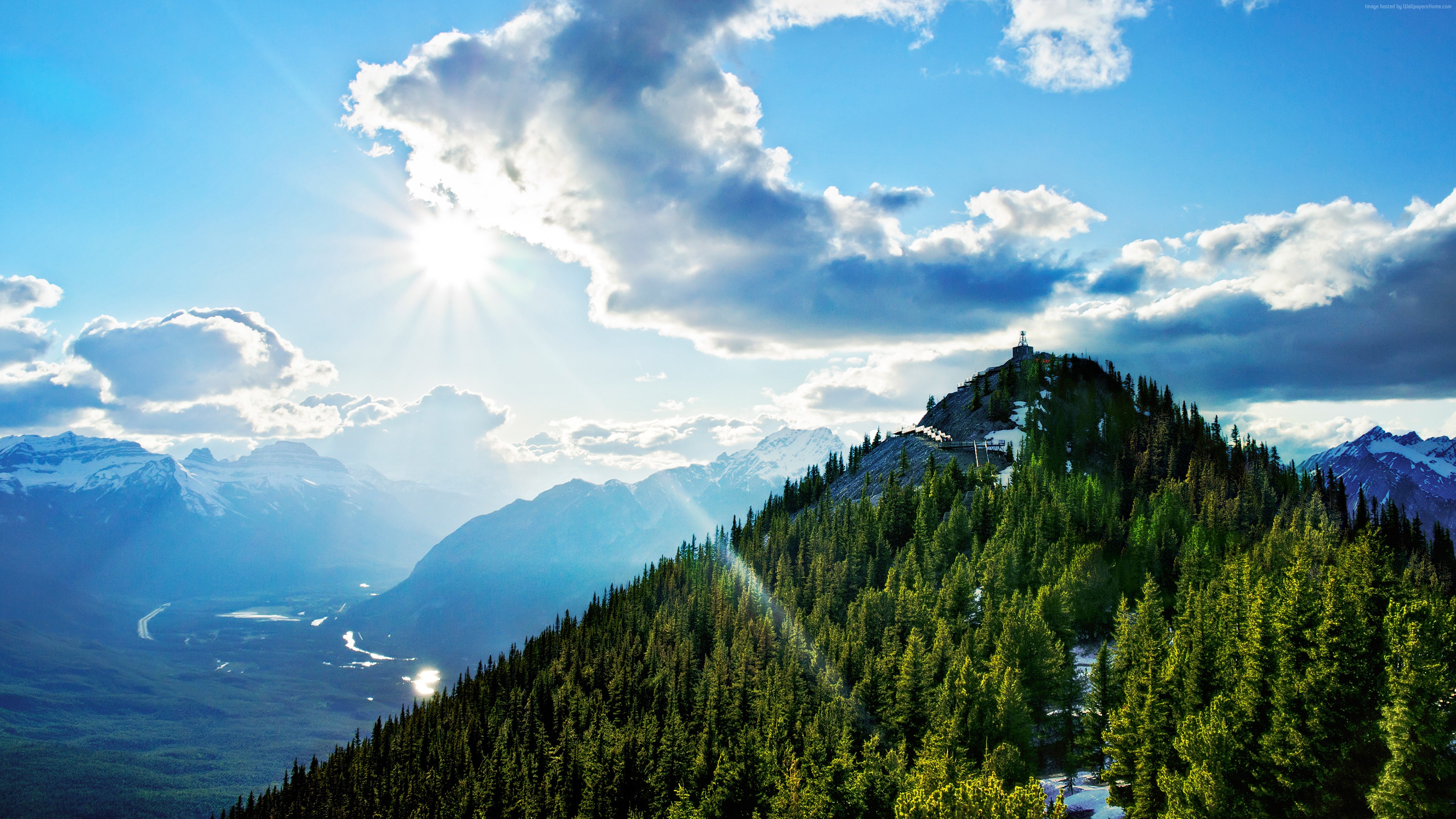 Green Pine Trees on Mountain Under White Clouds and Blue Sky During Daytime. Wallpaper in 3840x2160 Resolution