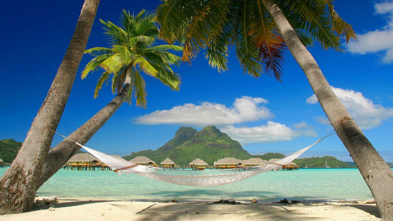 Weißes Und Blaues Boot Auf Dem Meer in Der Nähe Der Grünen Insel Tagsüber. Wallpaper in 1366x768 Resolution