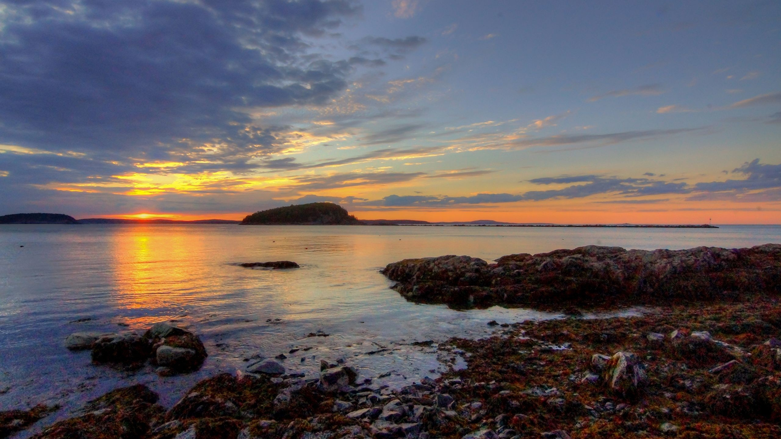 日落, 大海, 地平线, 海岸, 岸边 壁纸 2560x1440 允许