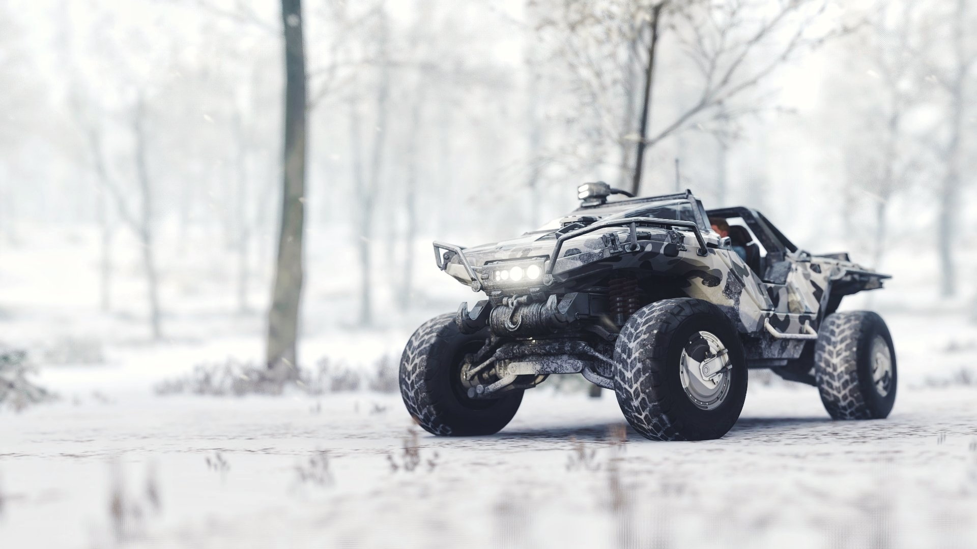 Black and Gray Atv on Snow Covered Ground During Daytime. Wallpaper in 1920x1080 Resolution