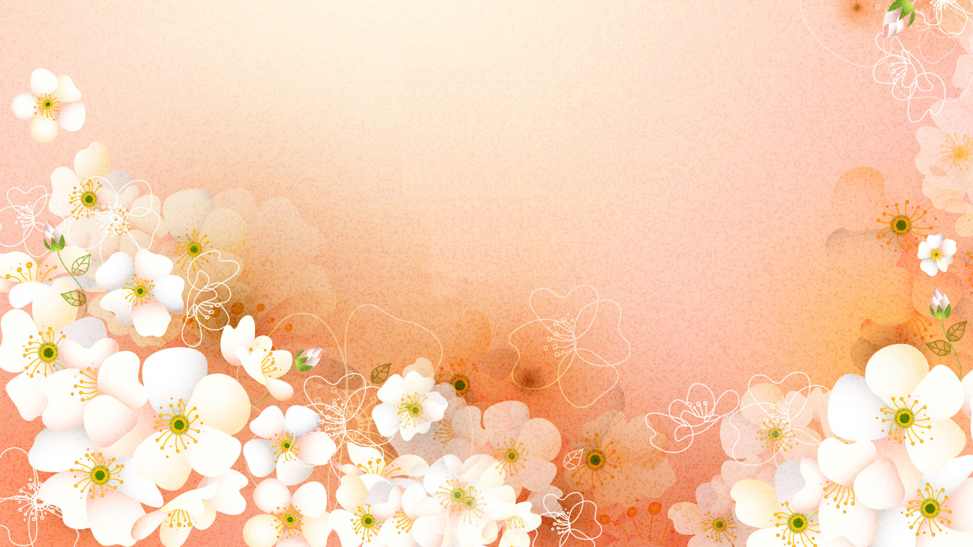 Flores Blancas y Amarillas Con Fondo Rosa. Wallpaper in 1366x768 Resolution