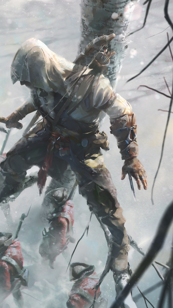 Assassins Creed III, Connor Kenway, Baum, Frost, Assassinen. Wallpaper in 720x1280 Resolution