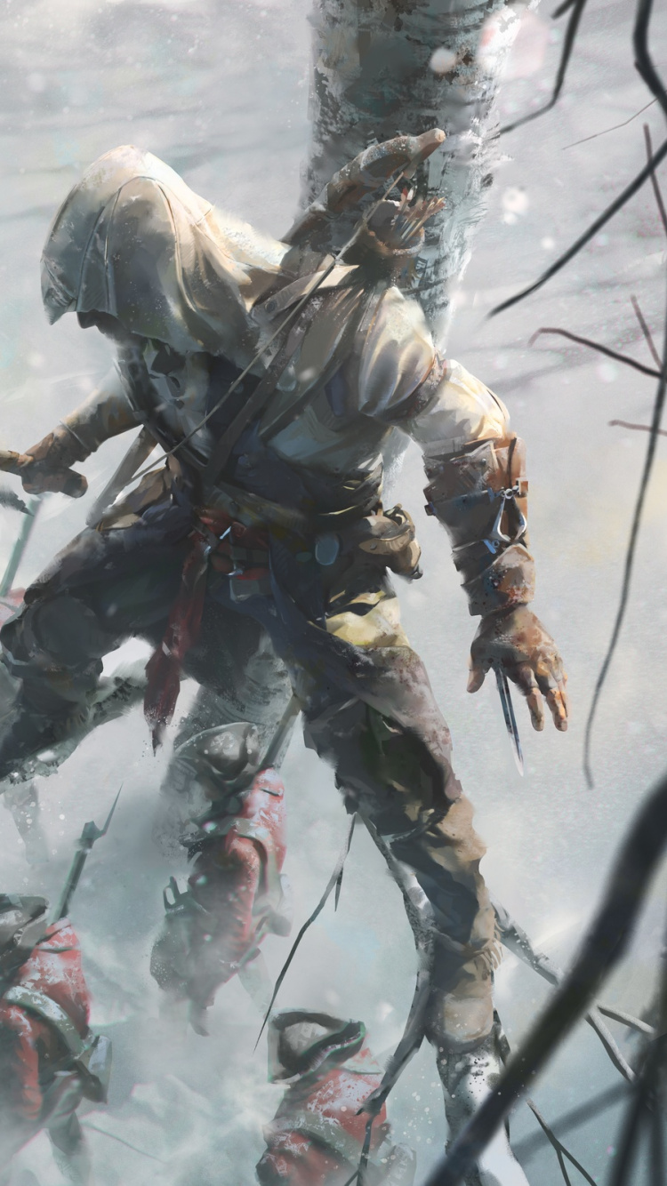Assassins Creed III, Connor Kenway, Baum, Frost, Assassinen. Wallpaper in 750x1334 Resolution