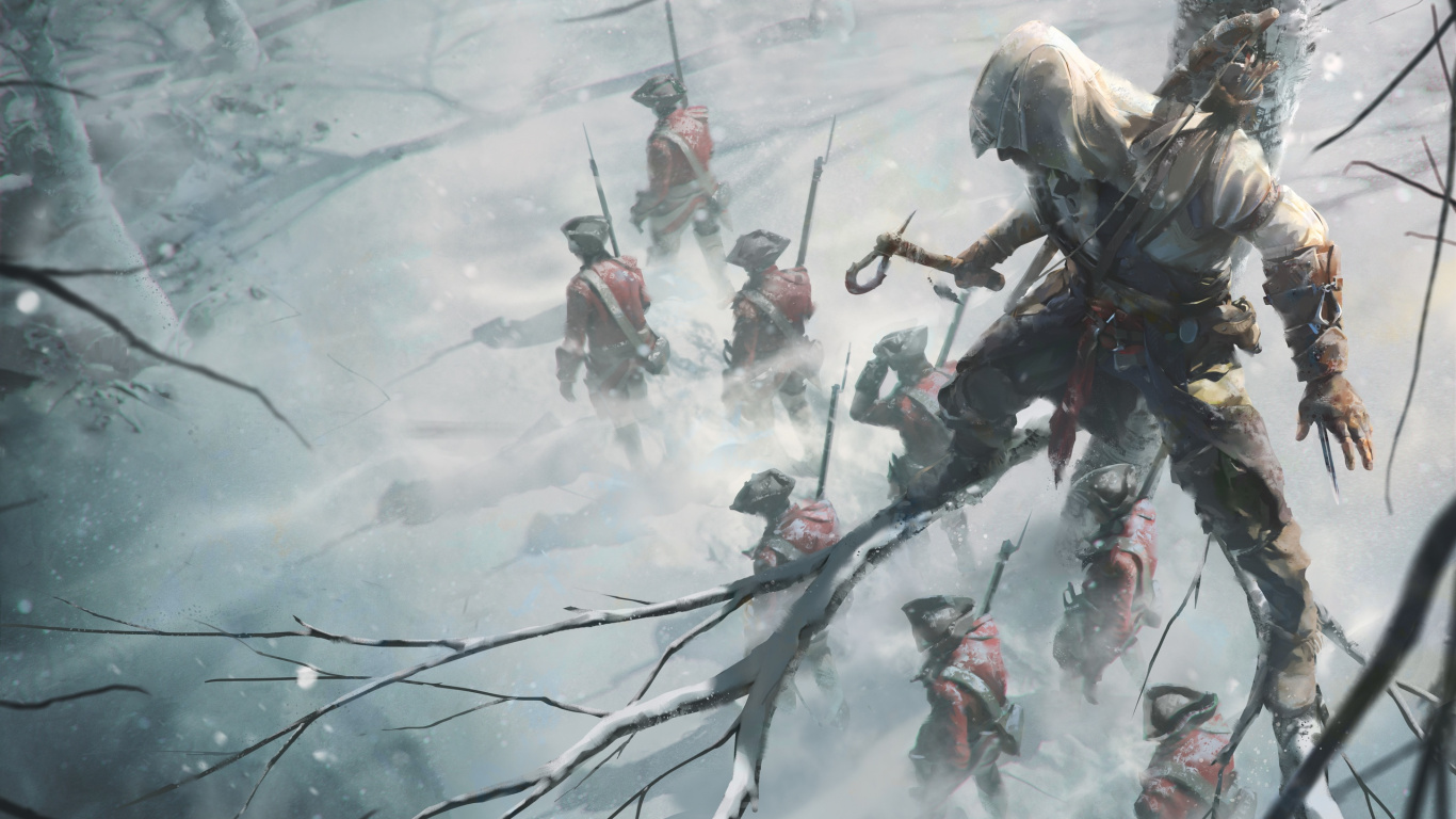 Assassins Creed III, Connor Kenway, Tree, Frost, Assassins. Wallpaper in 1366x768 Resolution
