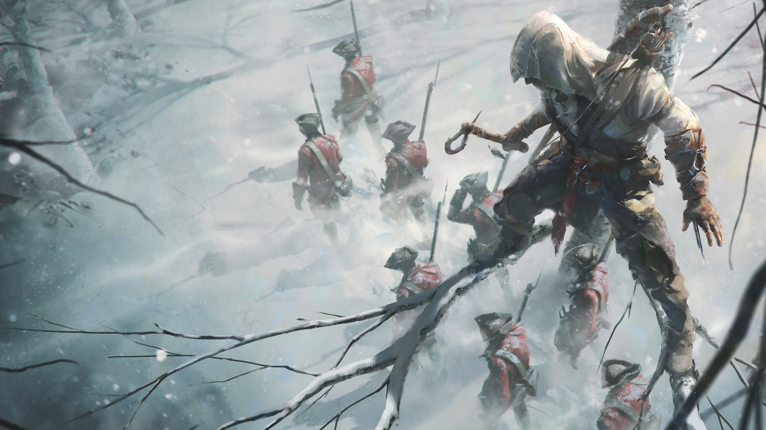 Assassins Creed III, Connor Kenway, Tree, Frost, Assassins. Wallpaper in 2560x1440 Resolution