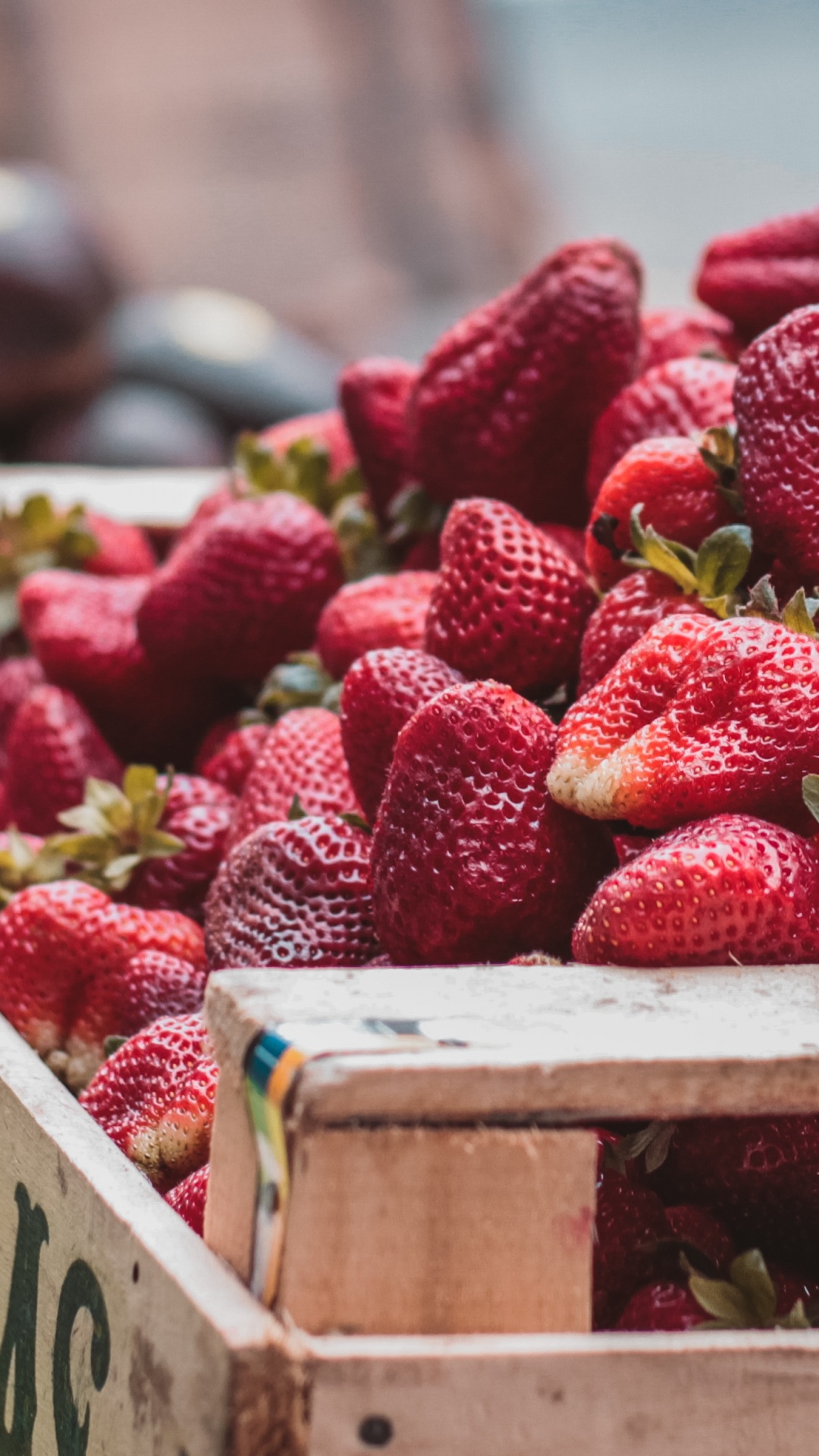 Red Strawberries on Brown Wooden Crate. Wallpaper in 1080x1920 Resolution