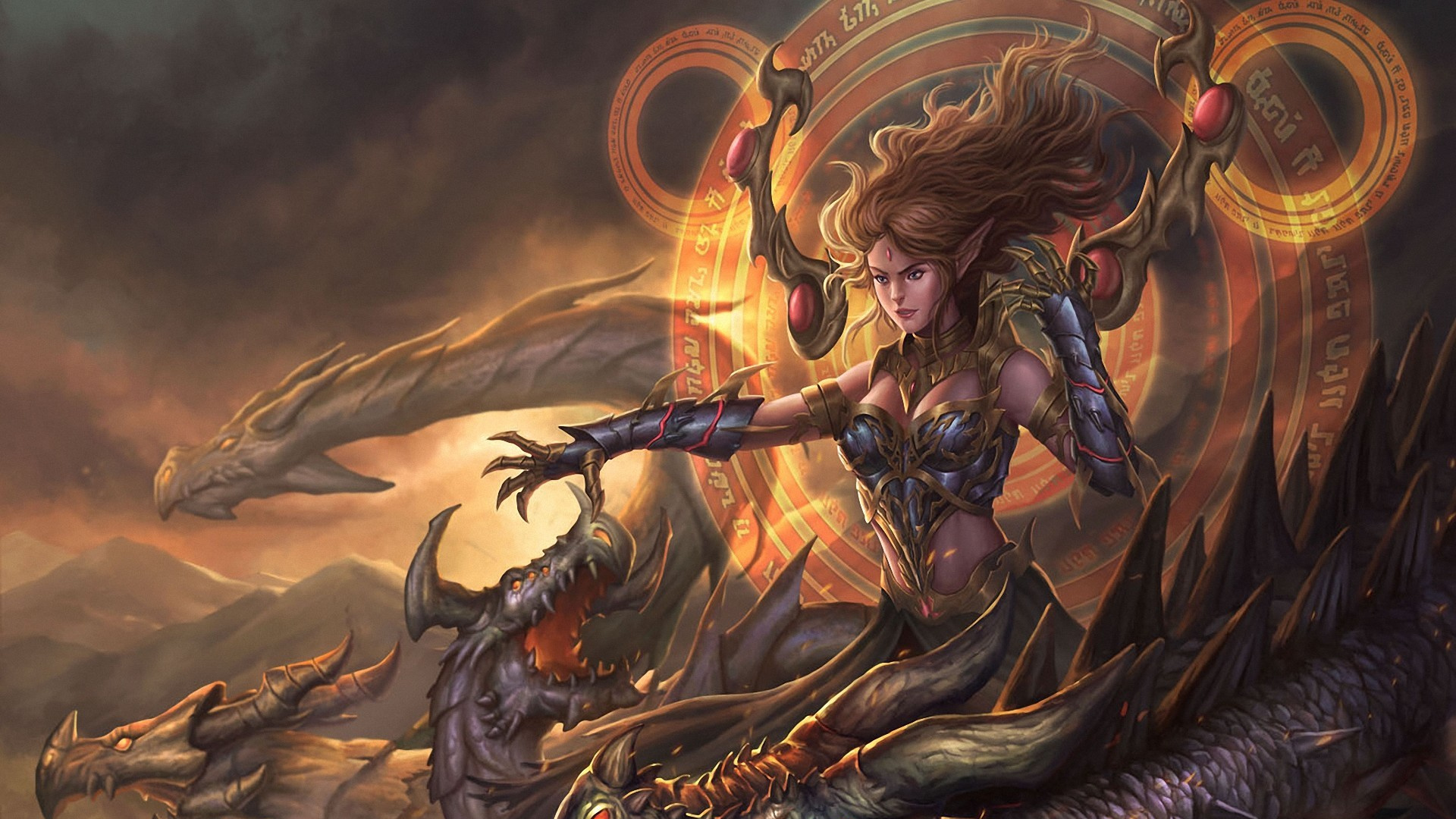 Woman in Black Dress Holding a Sword Illustration. Wallpaper in 1920x1080 Resolution