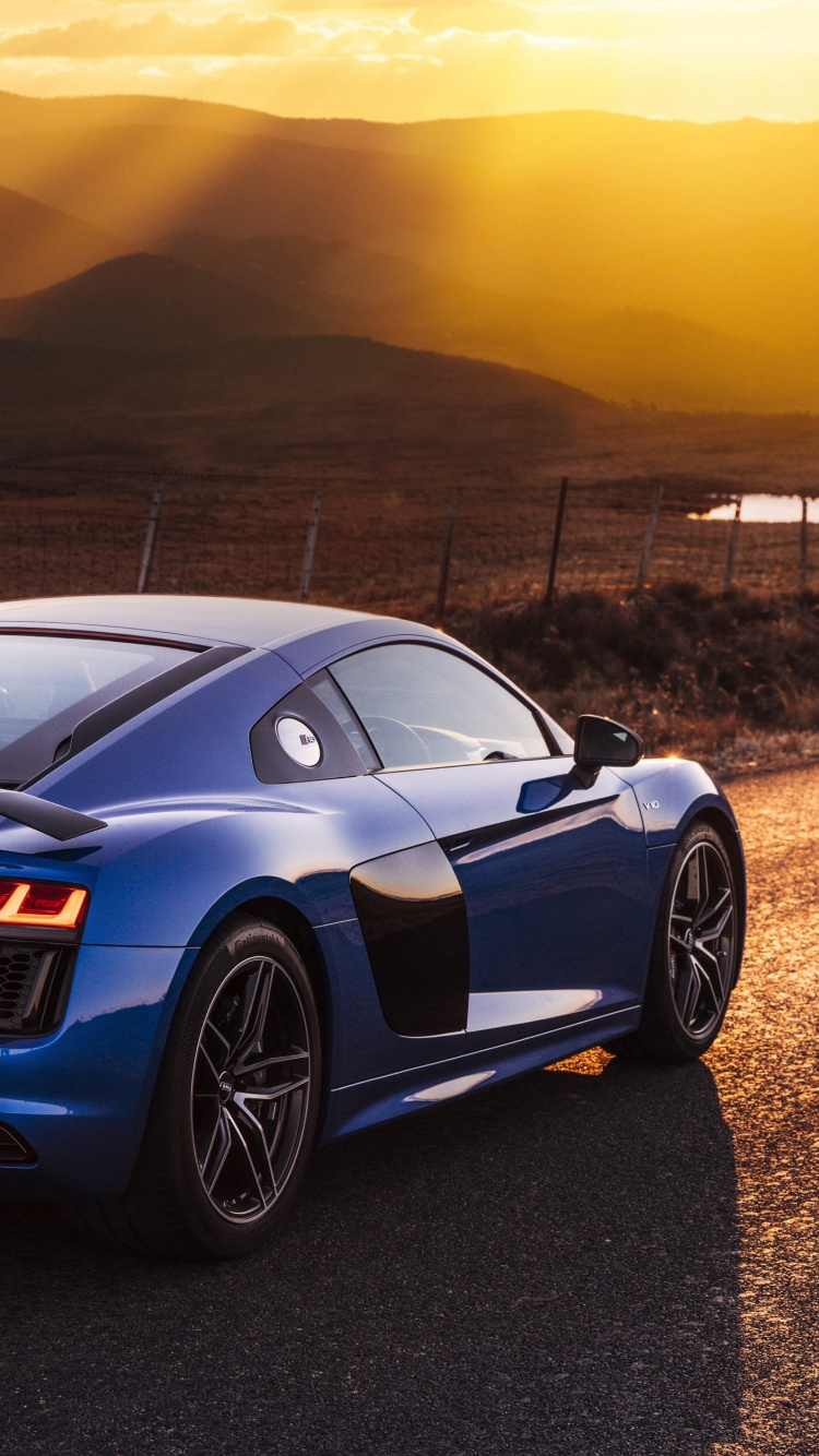 Blue Audi r 8 on Road During Daytime. Wallpaper in 750x1334 Resolution
