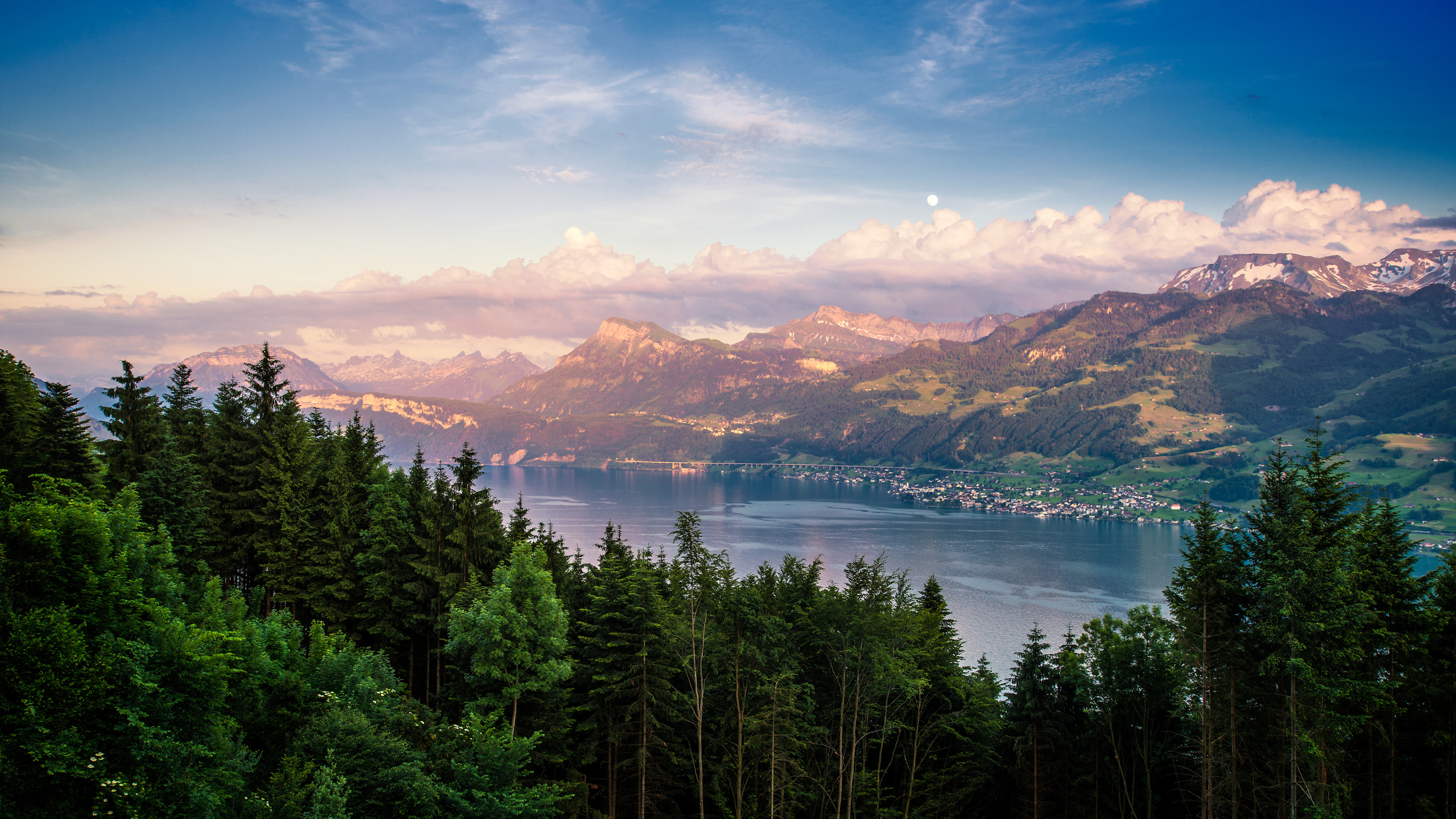 Lake Zurich, Mountain, Cloud, Water, Water Resources. Wallpaper in 2560x1440 Resolution