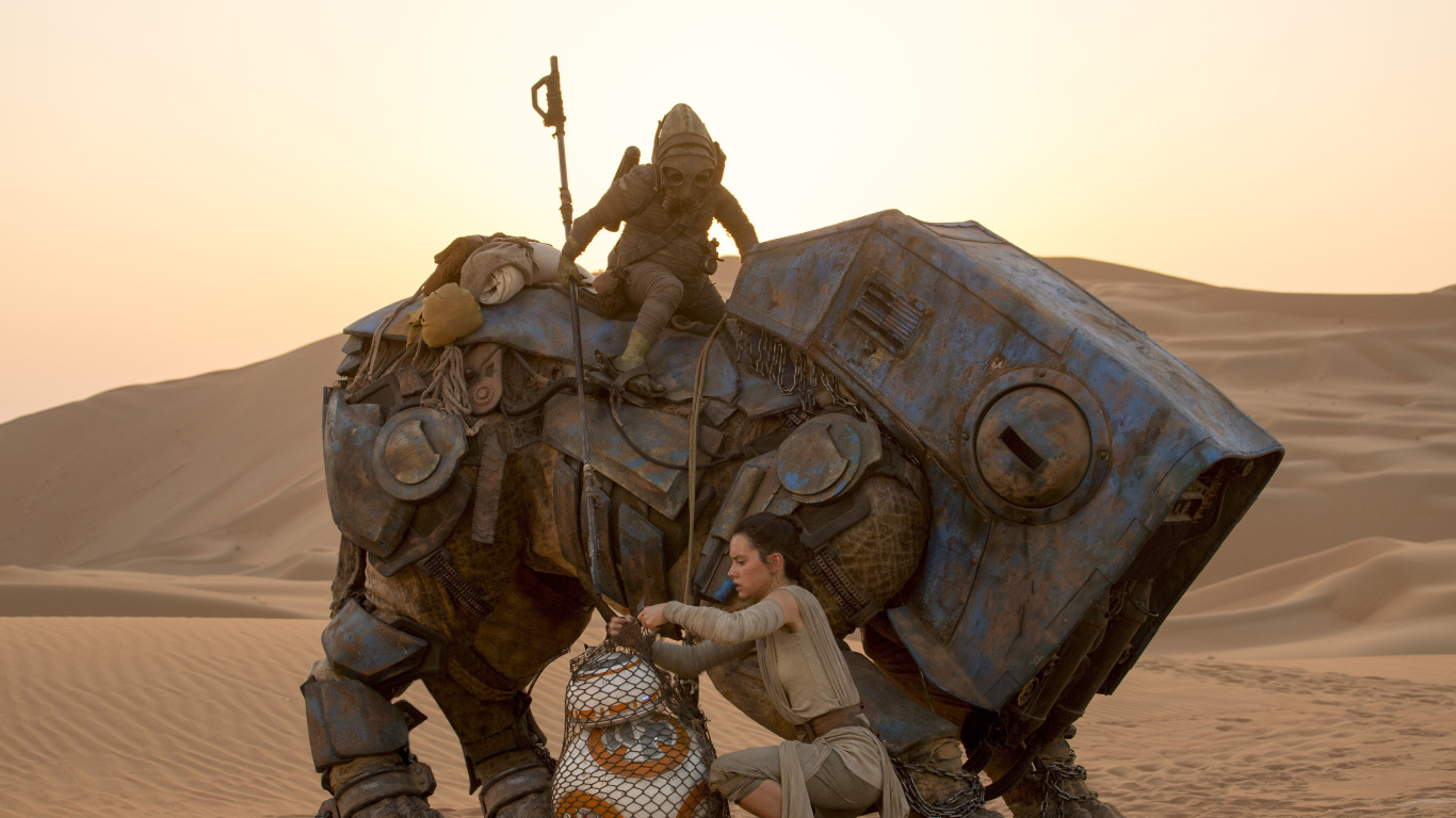 Rey, BB-8, 星球大战, 卢卡斯电影公司, 撒哈拉 壁纸 1366x768 允许