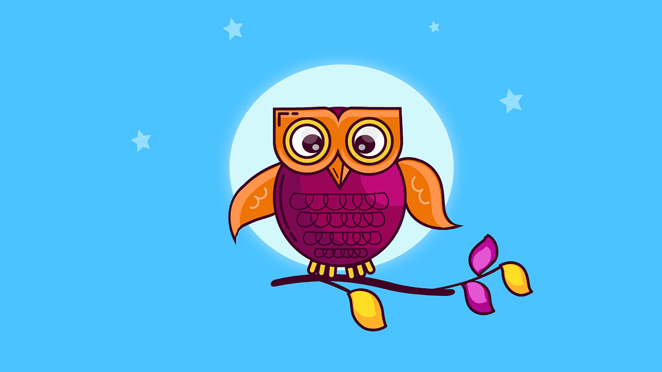 Ilustración de Búho Amarillo y Marrón. Wallpaper in 1366x768 Resolution