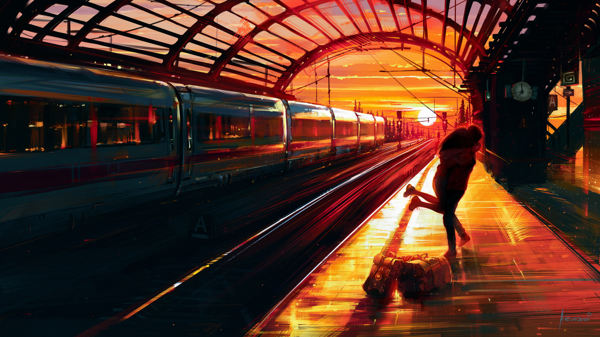 Illustration, Transport, Nuit, Les Transports Publics, Train. Wallpaper in 1920x1080 Resolution