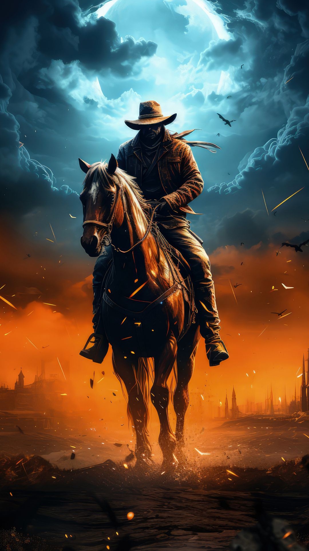 Cowboy, Malerei, Mustang, Illustration, Kunst. Wallpaper in 1080x1920 Resolution