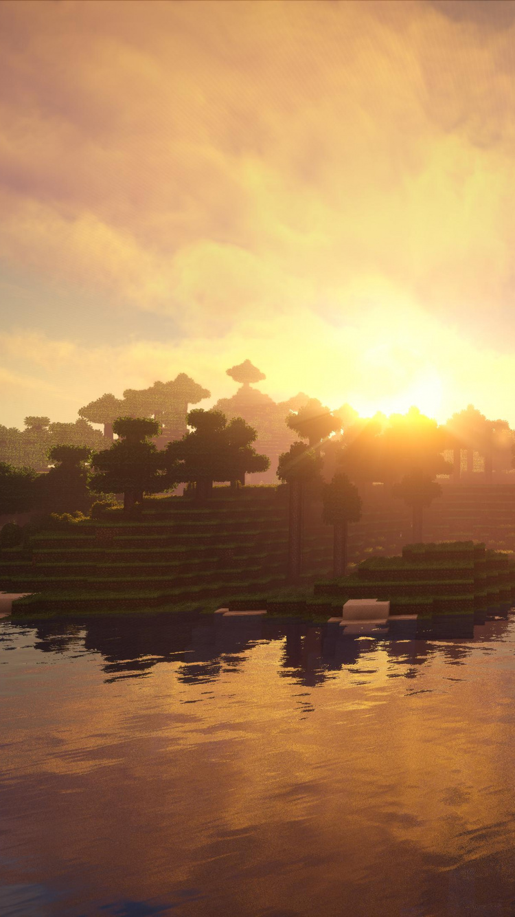 Minecraft, Reflexión, Naturaleza, Agua, Mañana. Wallpaper in 750x1334 Resolution