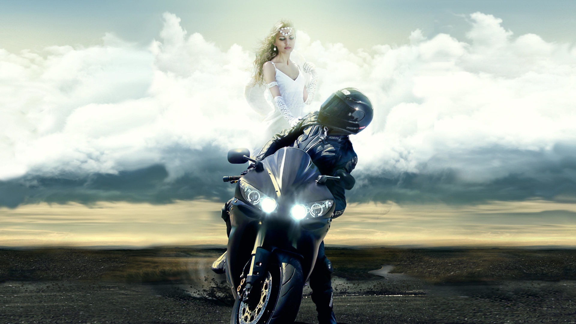 Woman in Black Leather Jacket Riding Black Motorcycle. Wallpaper in 1920x1080 Resolution