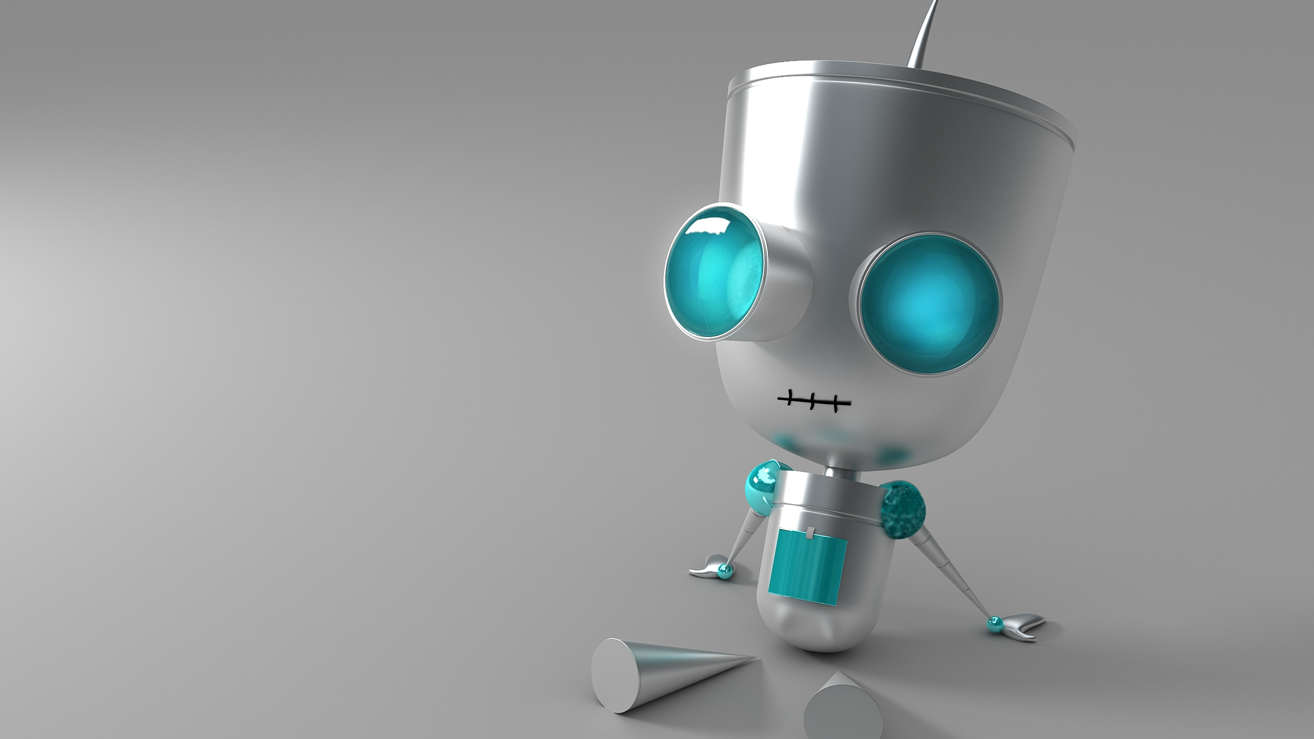 Gray Robot With Green Eyes Illustration. Wallpaper in 2560x1440 Resolution