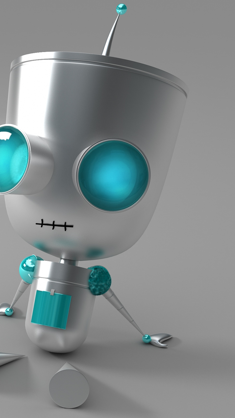 Robot Gris Con Ilustración de Ojos Verdes. Wallpaper in 750x1334 Resolution