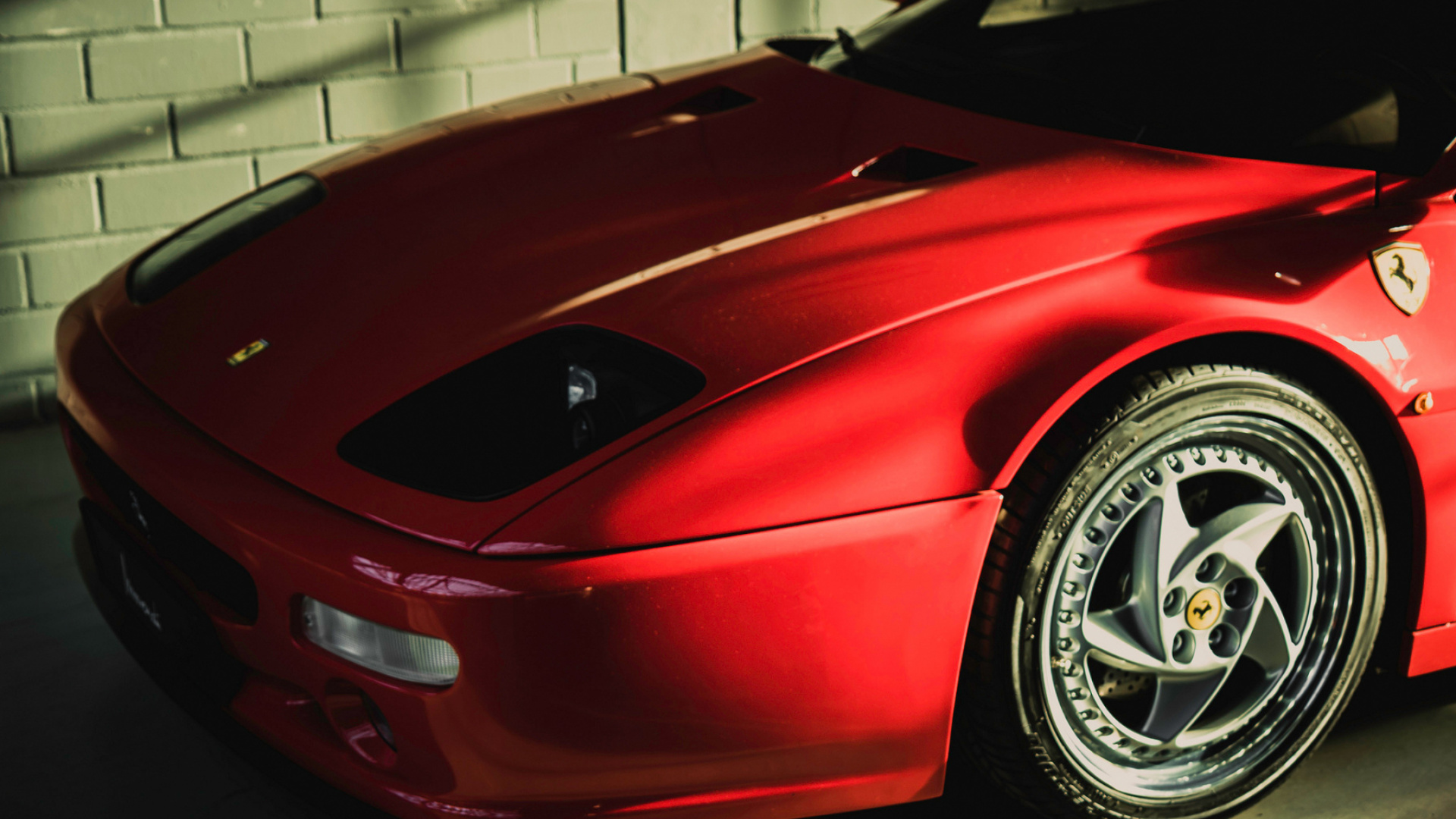 Red Ferrari 458 Italia Parked in Front of White Wall. Wallpaper in 1920x1080 Resolution