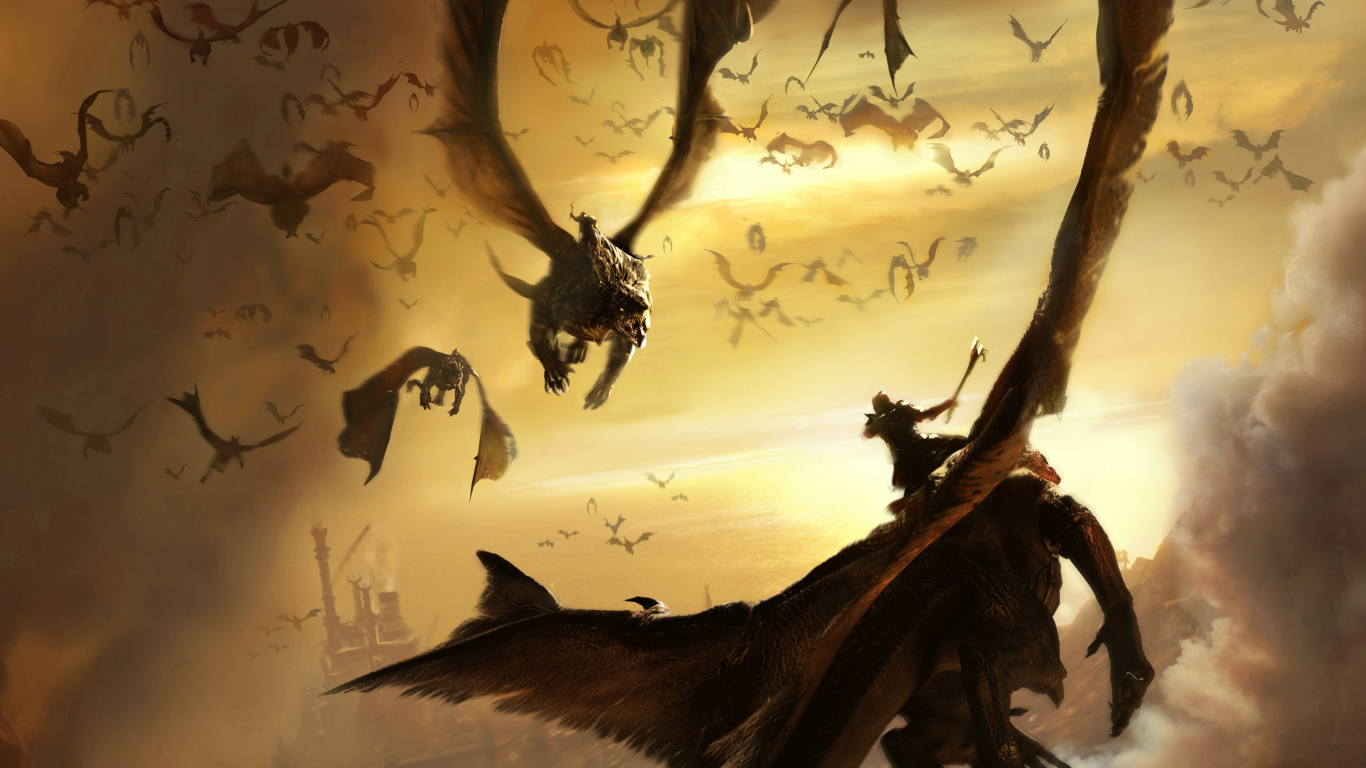 Brown and Black Dragon Illustration. Wallpaper in 1366x768 Resolution