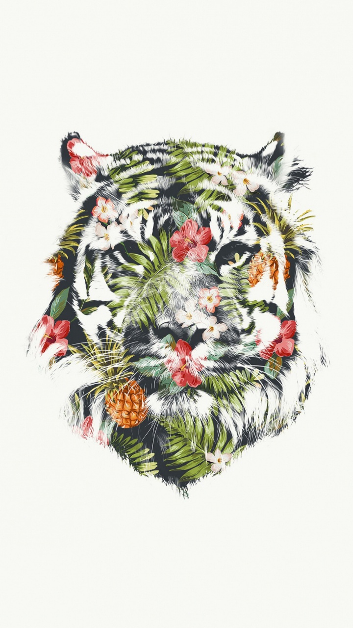 Robert Wolf, Leinwand, Kunst, Icanvas, Kurioser Tropischer Tiger. Wallpaper in 720x1280 Resolution