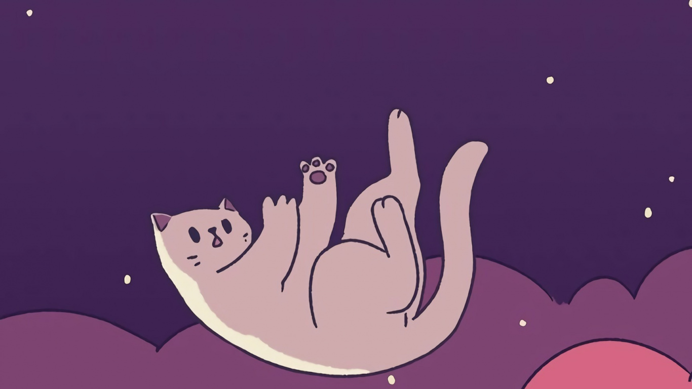 Gato, Morado, Gesto, Arte, Rosa. Wallpaper in 1366x768 Resolution