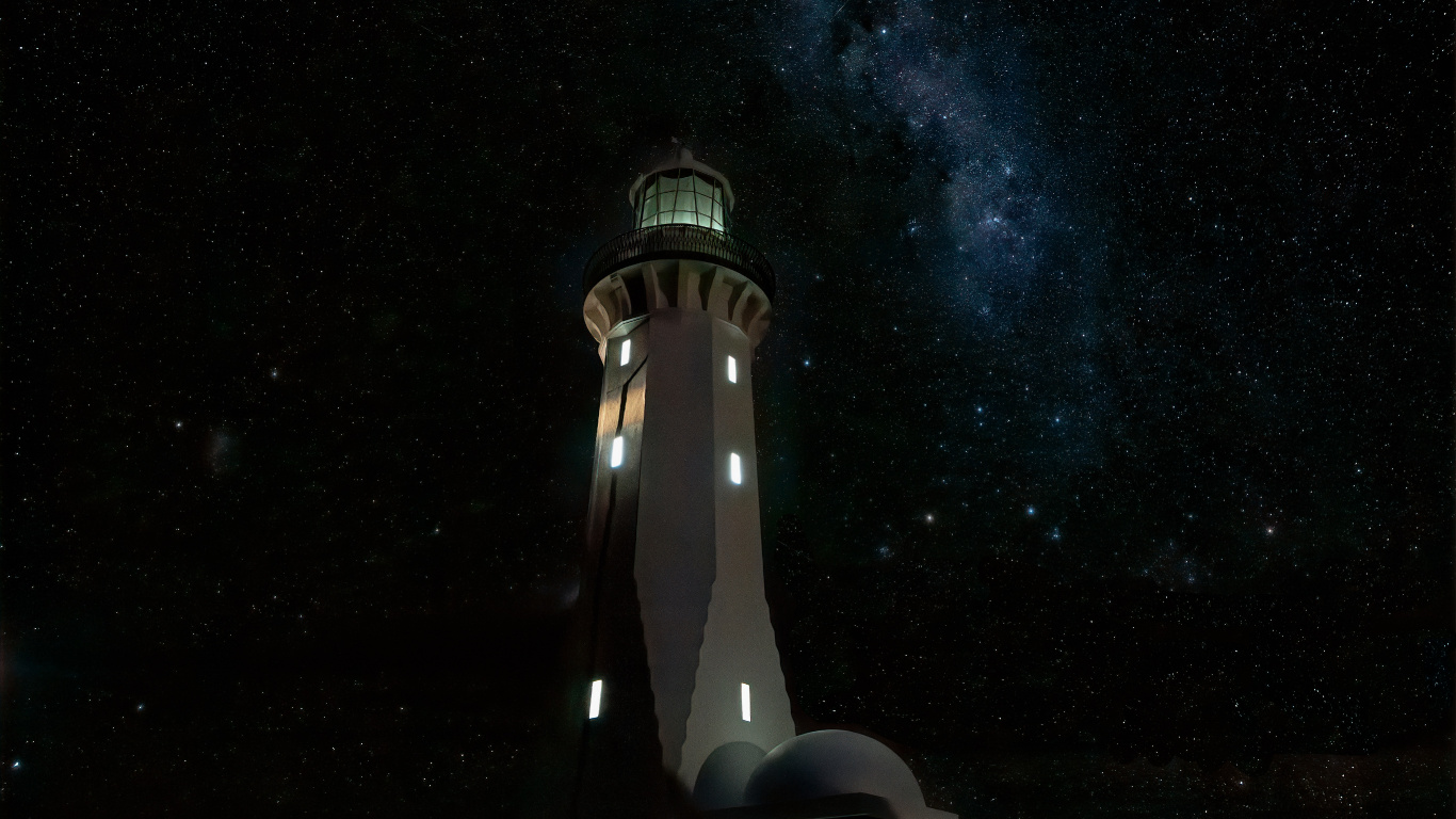 Phare Blanc et Noir Sous la Nuit Étoilée. Wallpaper in 1366x768 Resolution