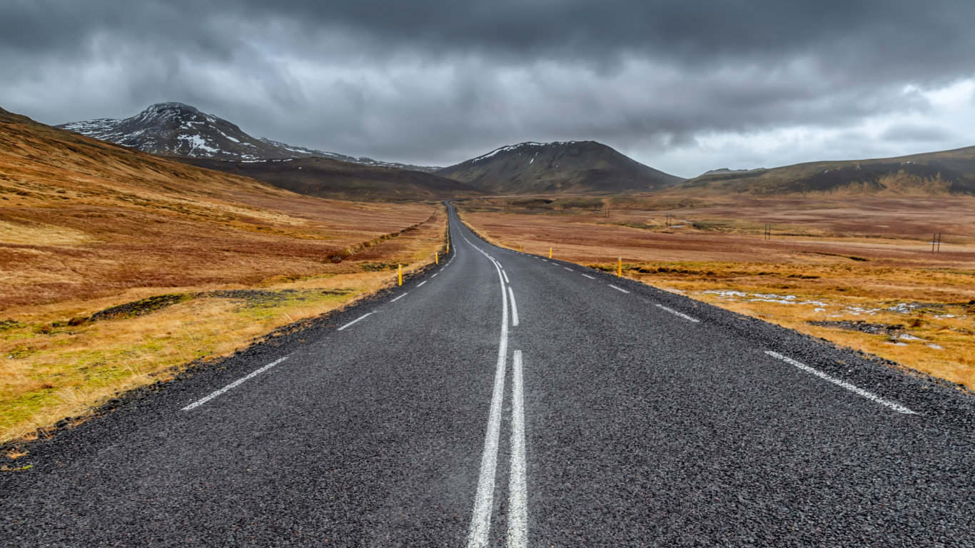 Road, Iceland, Highland, Mountainous Landforms, Road Surface. Wallpaper in 1366x768 Resolution