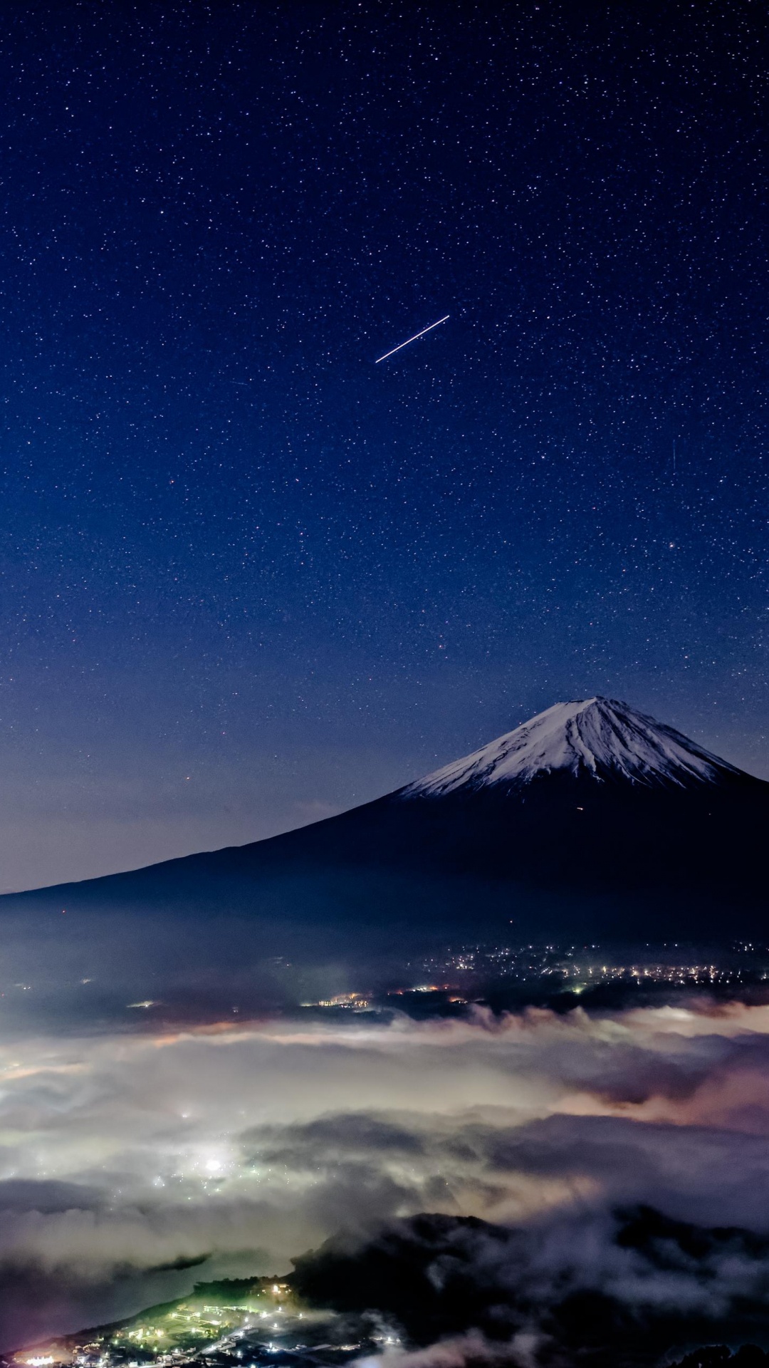 Mount Fuji at Night, Mount Fuji, Mount Scenery, Mountain, Mountain Range. Wallpaper in 1080x1920 Resolution