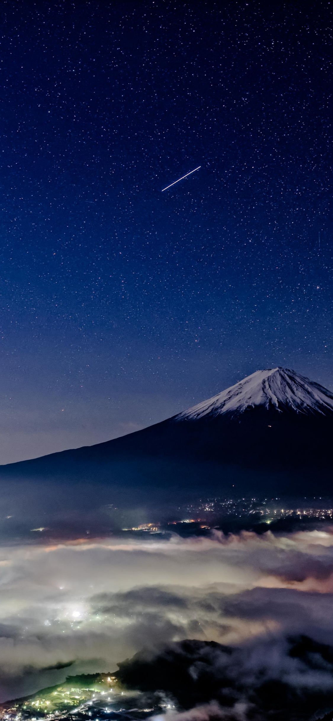 Mount Fuji at Night, Mount Fuji, Mount Scenery, Mountain, Mountain Range. Wallpaper in 1125x2436 Resolution