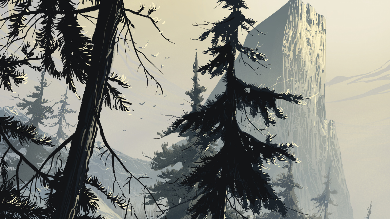 Art, Spruce, Forest, Tree, Winter. Wallpaper in 1366x768 Resolution