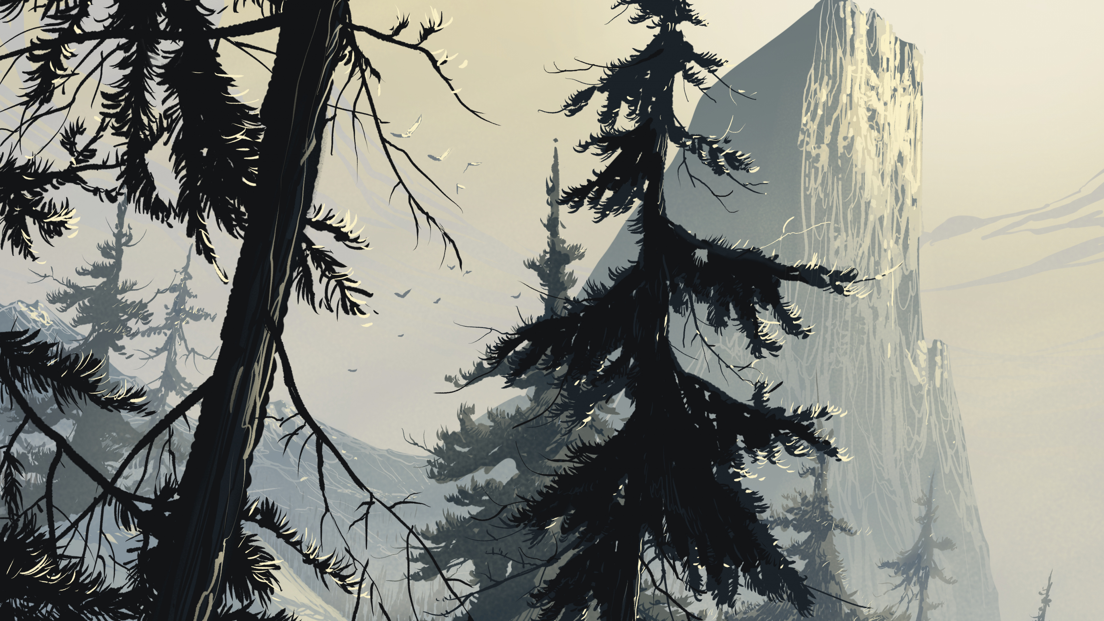 Art, Spruce, Forest, Tree, Winter. Wallpaper in 3840x2160 Resolution