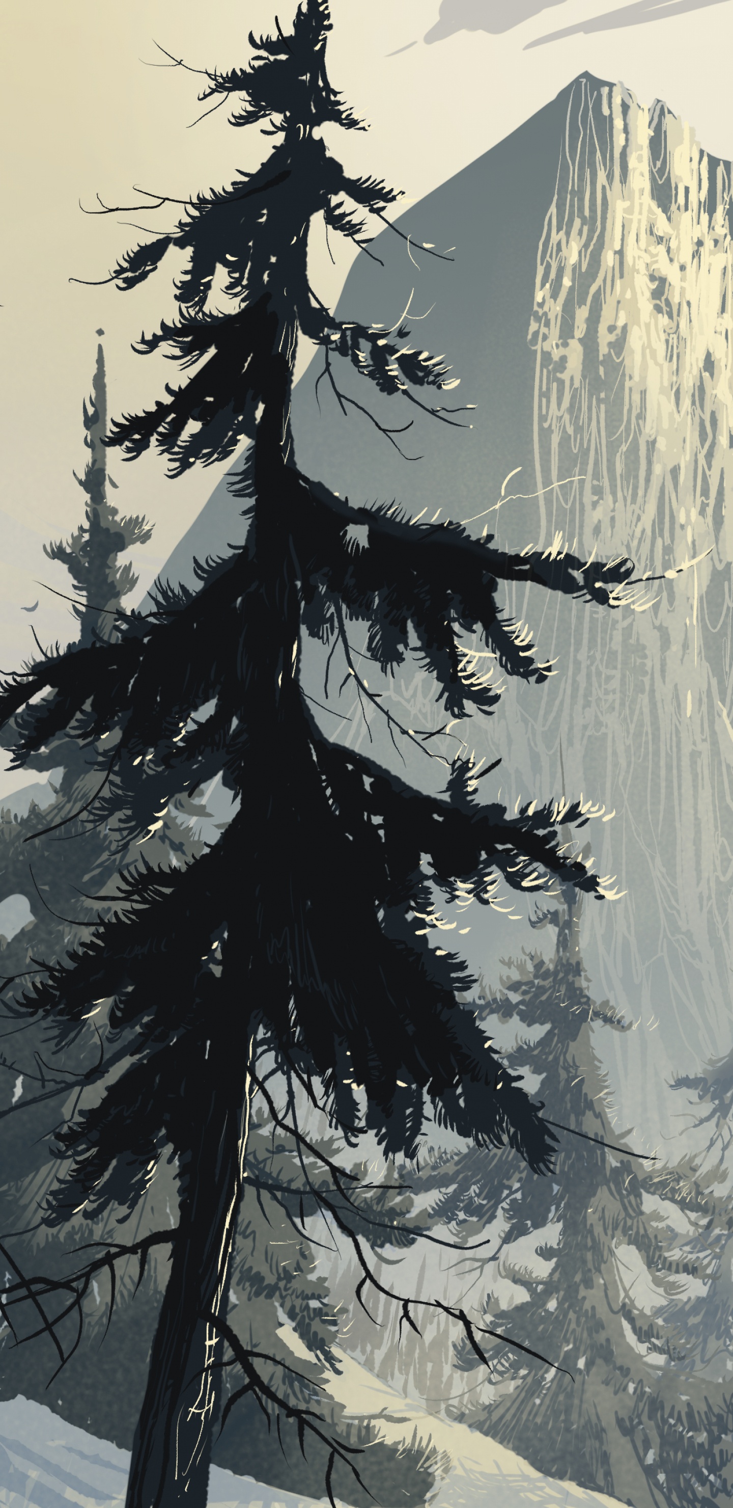 Kunst, Fichte, Wald, Baum, Winter. Wallpaper in 1440x2960 Resolution