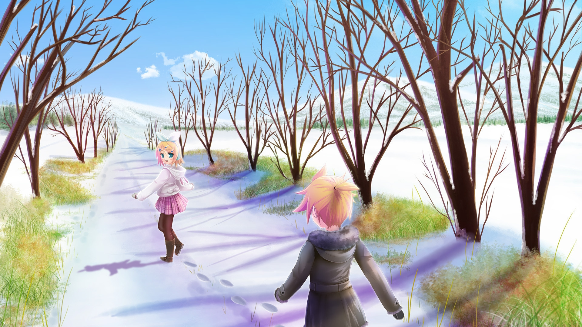 Girl in White Dress Standing Beside Leafless Tree. Wallpaper in 1920x1080 Resolution