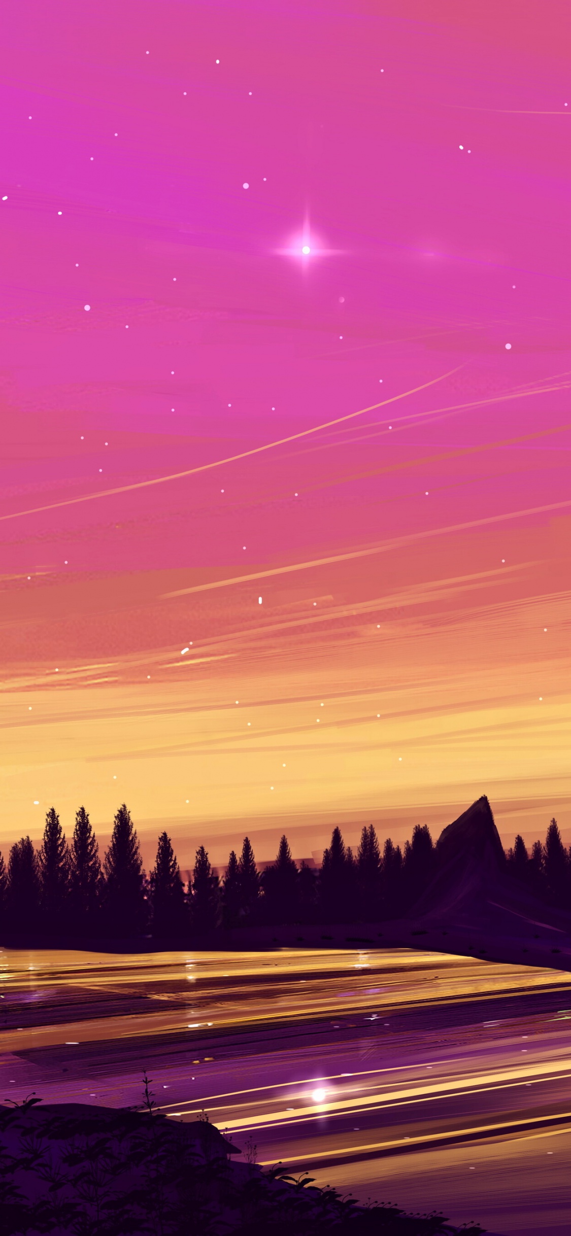 Silueta de Árboles Durante la Puesta de Sol. Wallpaper in 1125x2436 Resolution