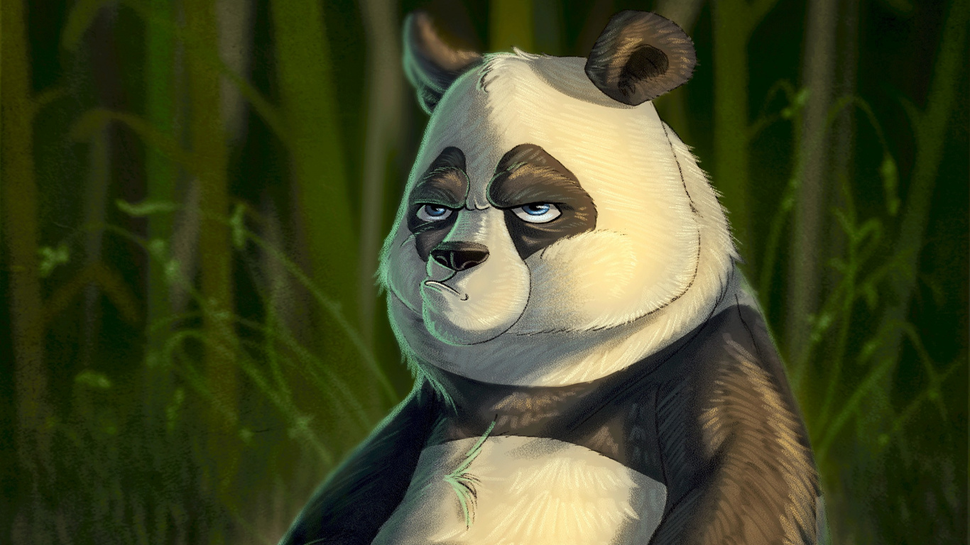 Peluche Panda Blanc et Noir Sur L'herbe Verte. Wallpaper in 1366x768 Resolution