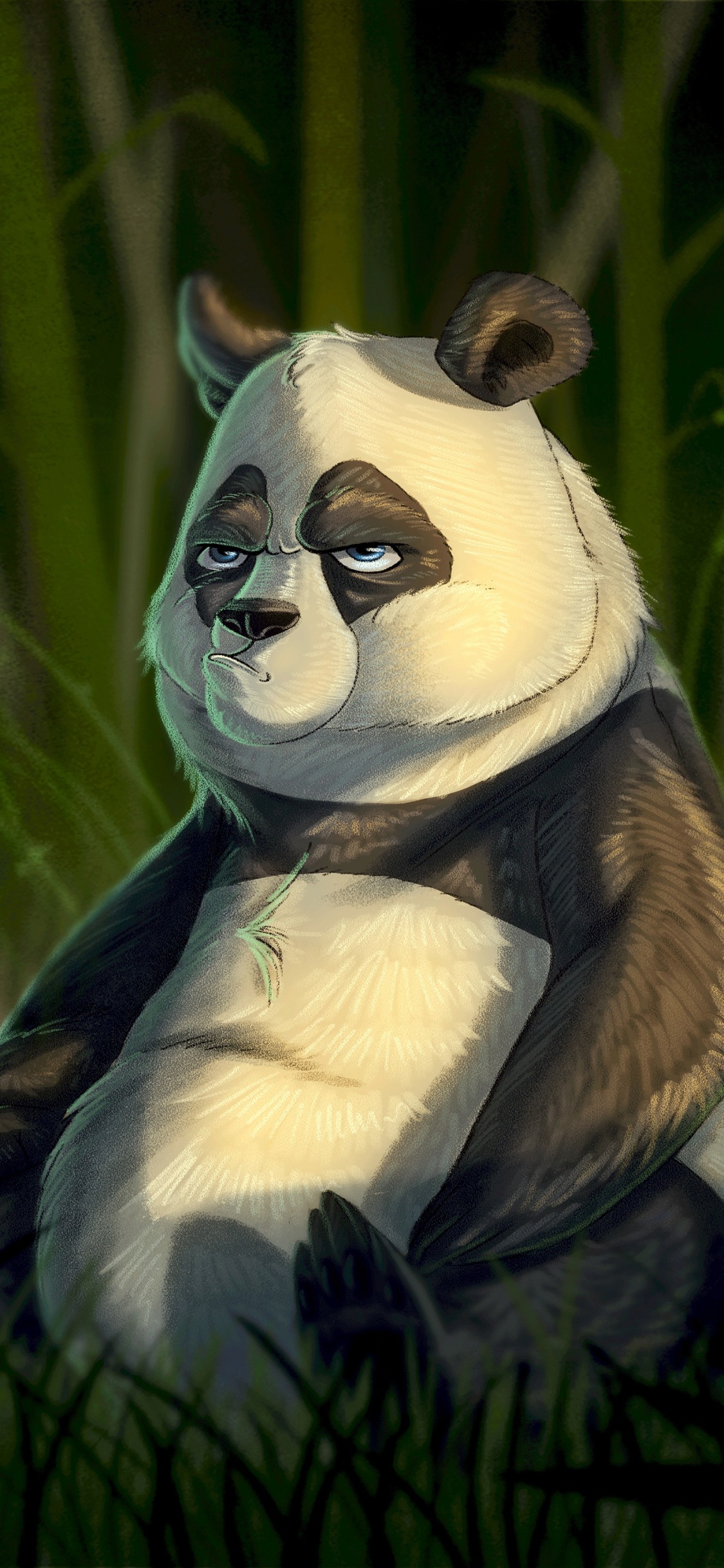 Peluche Panda Blanco y Negro Sobre Pasto Verde. Wallpaper in 1125x2436 Resolution