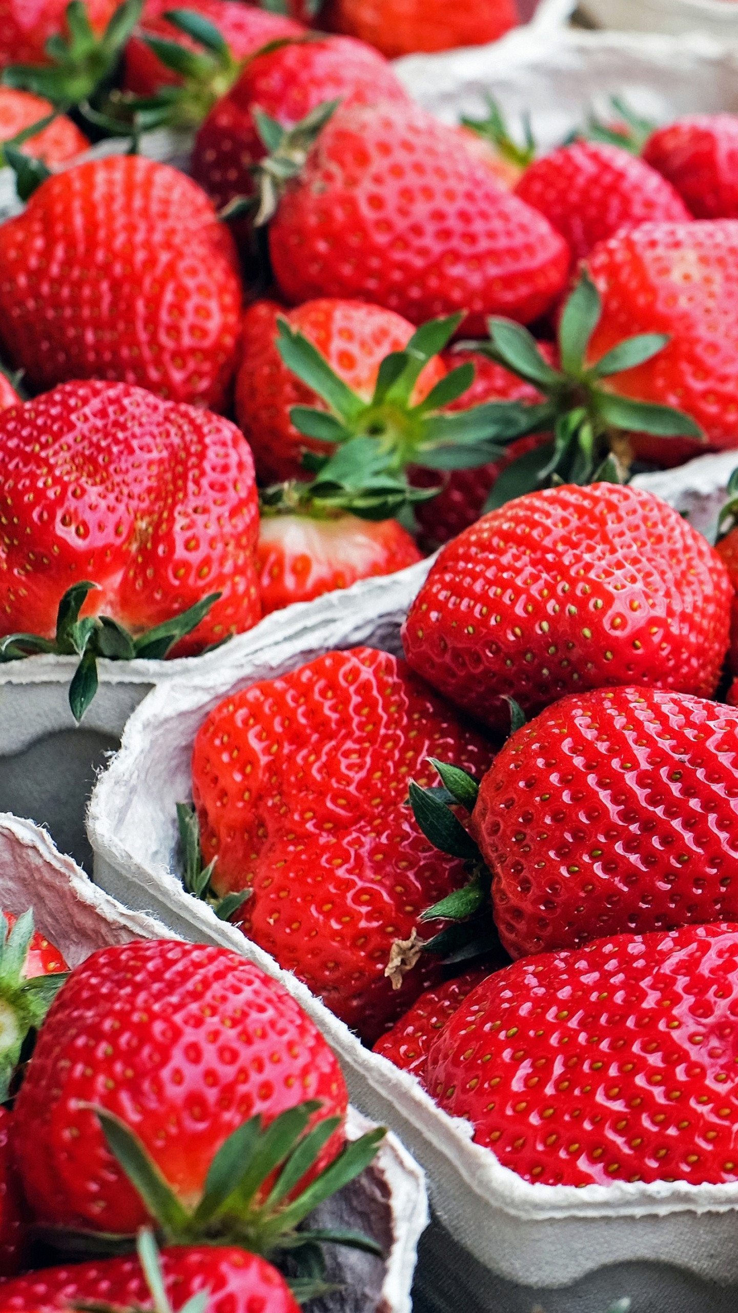 Red Strawberries on White Textile. Wallpaper in 1440x2560 Resolution