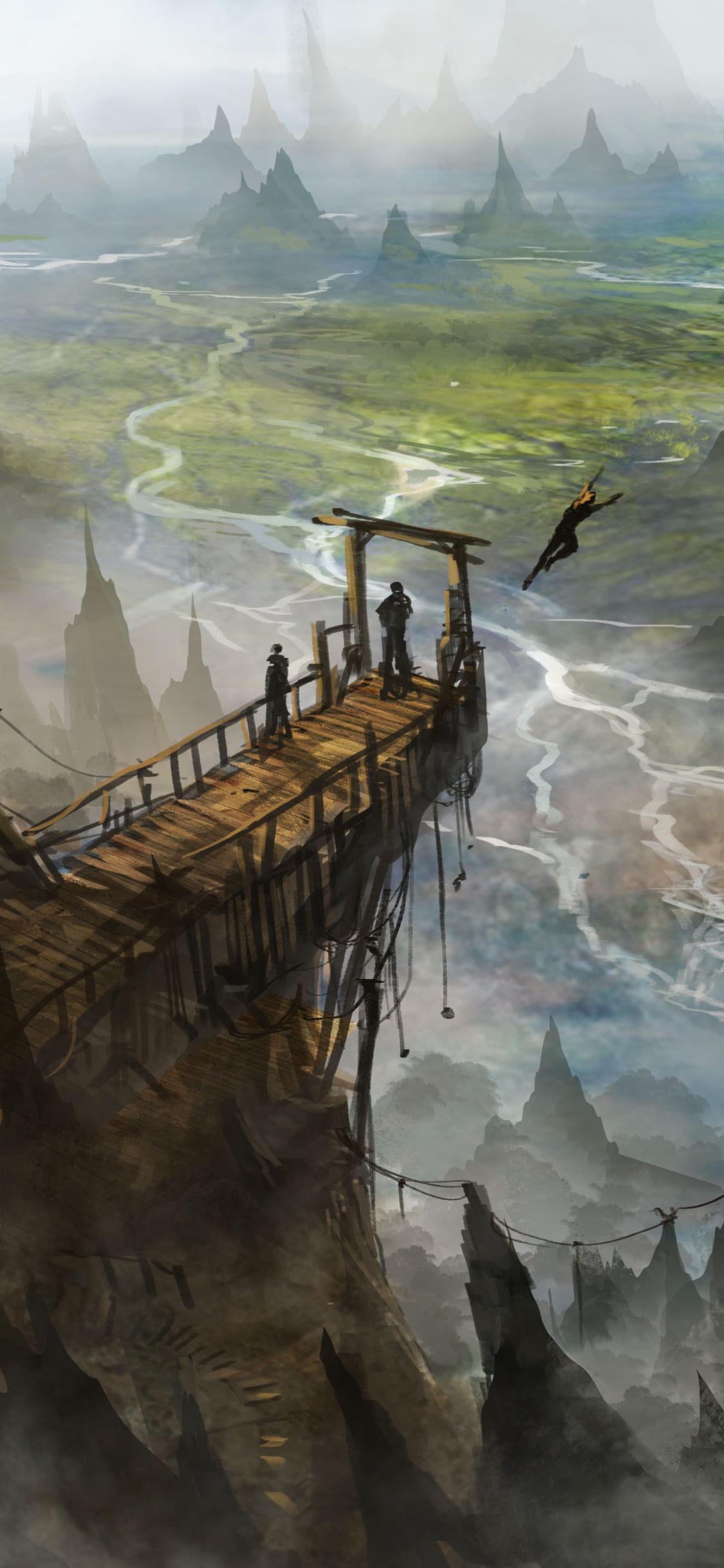 Formación Rocosa Marrón y Verde Bajo Nubes Blancas y Cielo Azul Durante el Día. Wallpaper in 1125x2436 Resolution