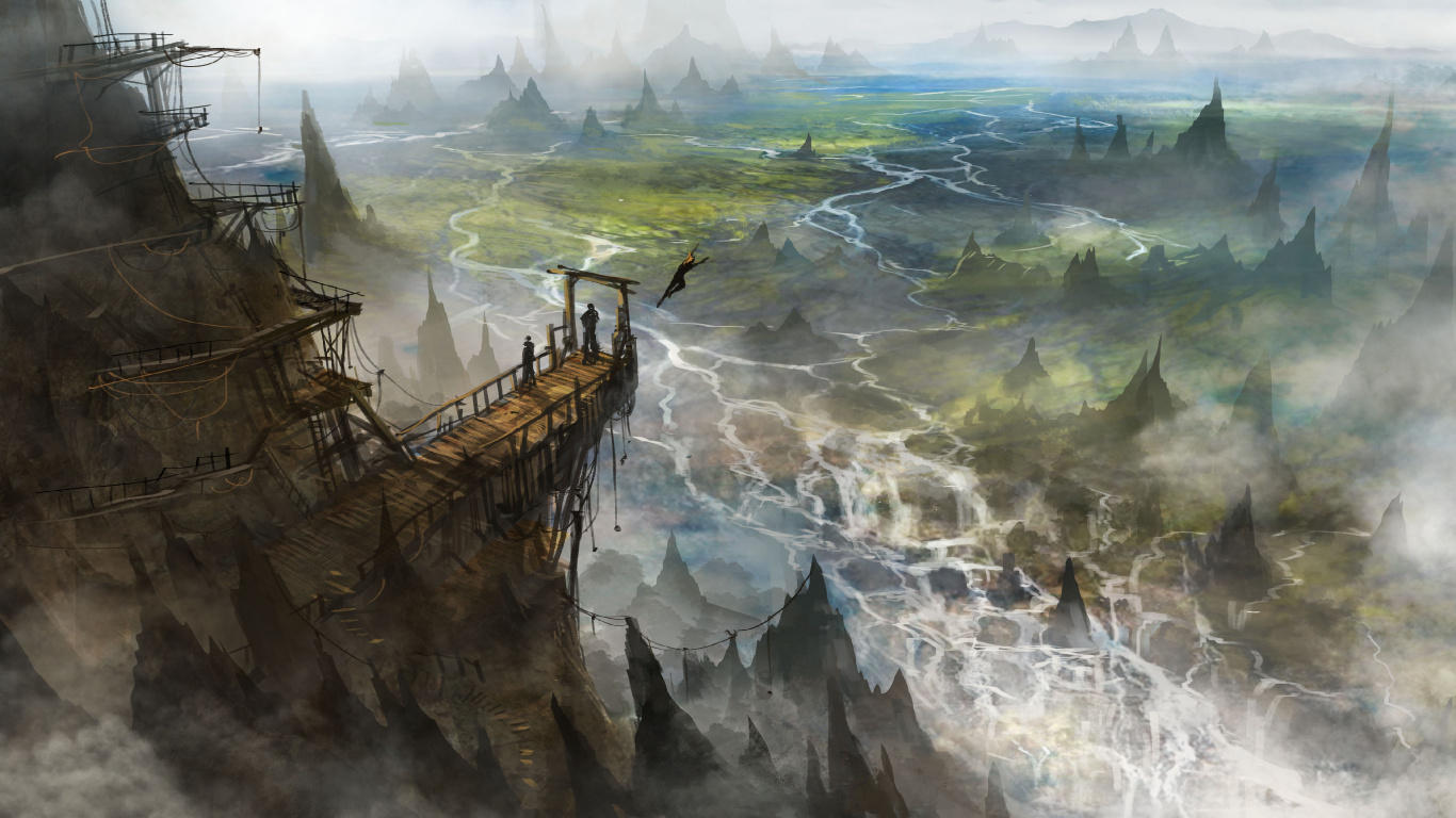 Formación Rocosa Marrón y Verde Bajo Nubes Blancas y Cielo Azul Durante el Día. Wallpaper in 1366x768 Resolution