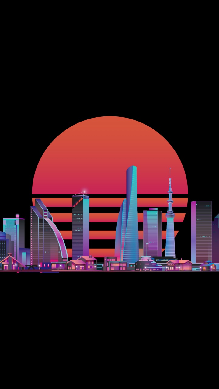 Amoled, Vaporwave, Synthwave City, Synthwave, Conception. Wallpaper in 720x1280 Resolution